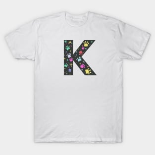 K letter with colorful paw print T-Shirt